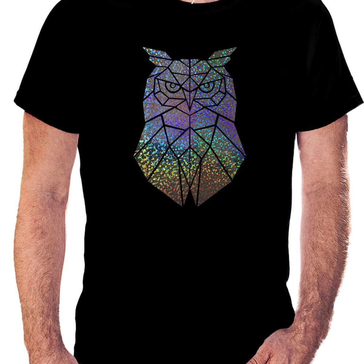 GENERICO - Polera Hombre diseño Búho Geométrico Holografico efecto circulo