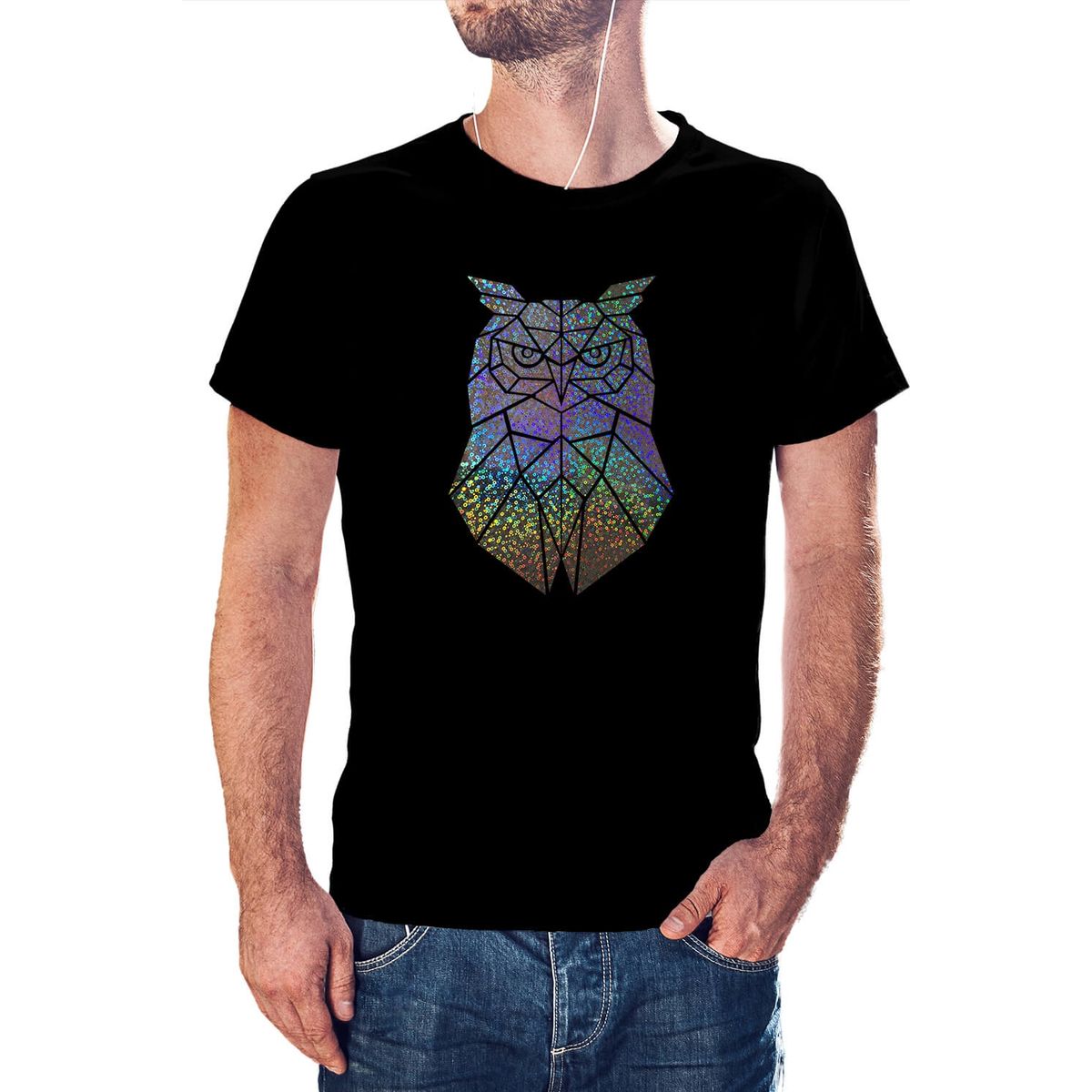 GENERICO - Polera Hombre diseño Búho Geométrico Holografico efecto circulo