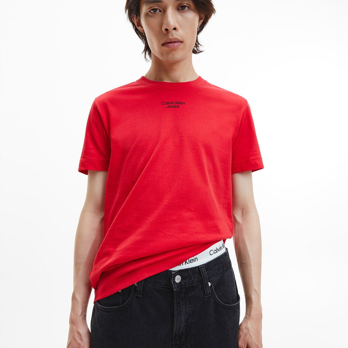 CALVIN KLEIN - Polera Stacked Slim Rojo Calvin Klein