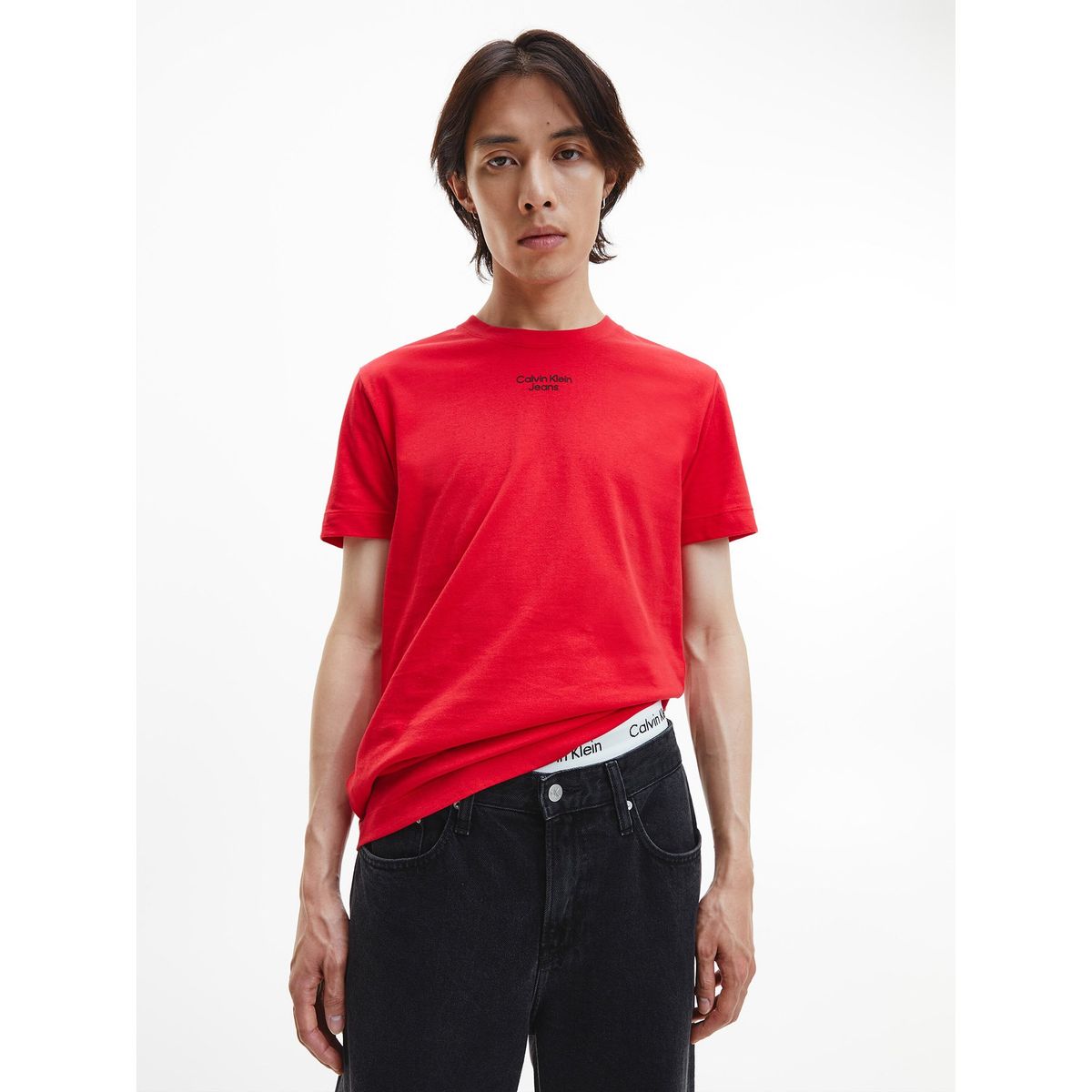 CALVIN KLEIN - Polera Stacked Slim Rojo Calvin Klein