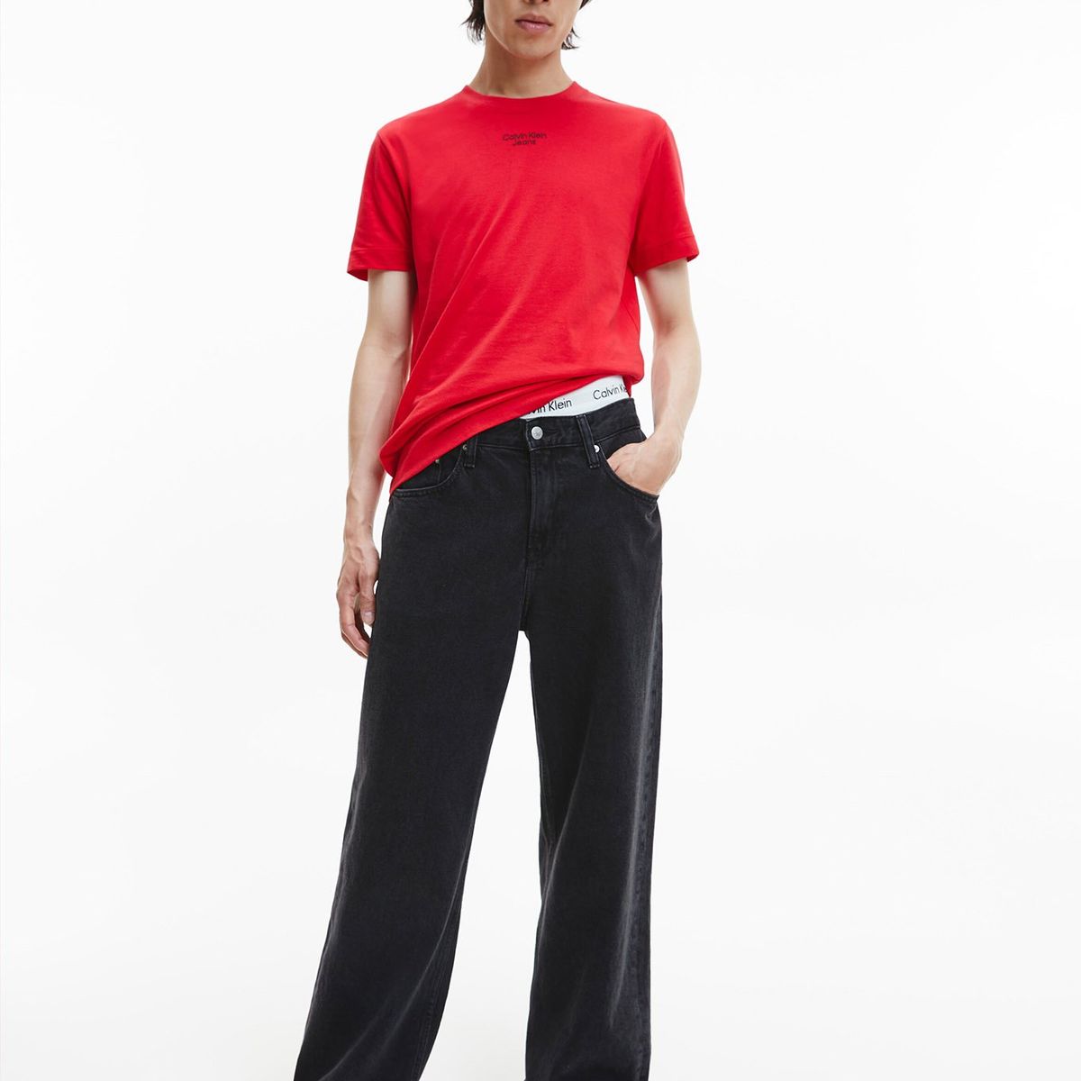 CALVIN KLEIN - Polera Stacked Slim Rojo Calvin Klein