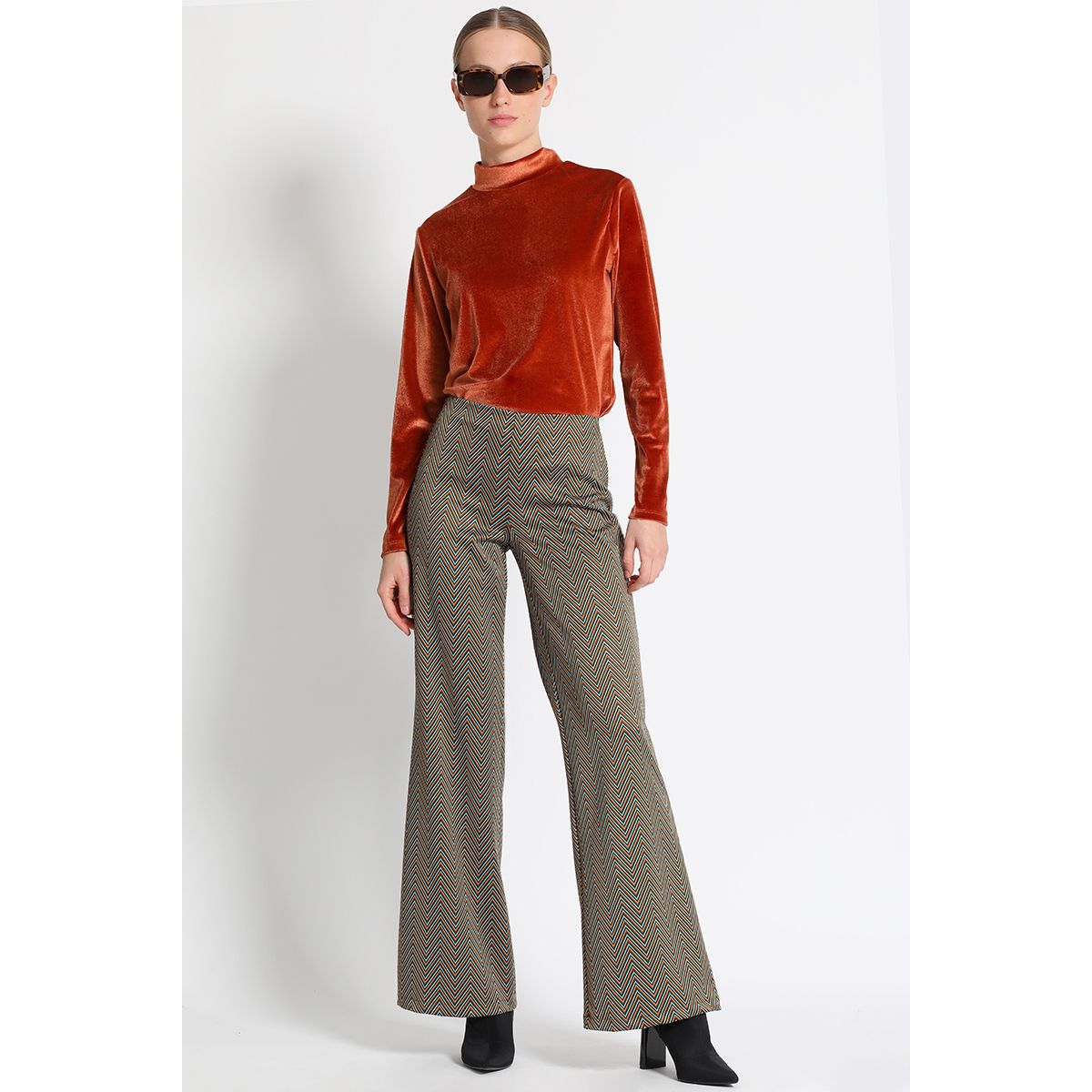 LIOLA - Pantalón Flare Fantasia Naranjo Liola