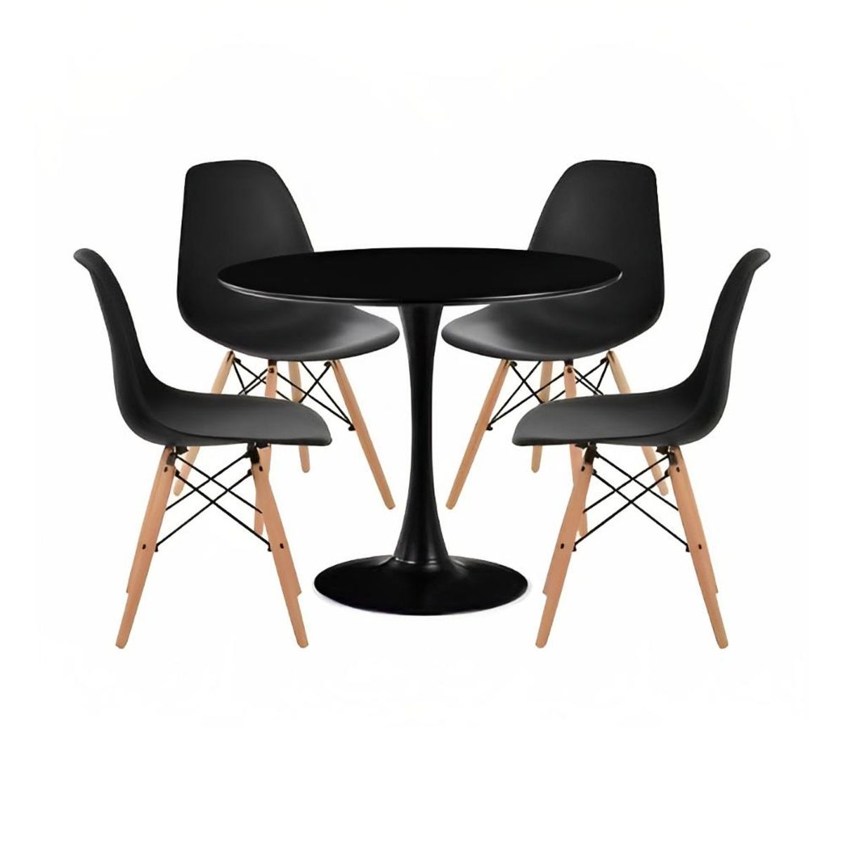 KLIK - Comedor Mesa Tulip Negra - 4 Sillas Eames Negras KLIK