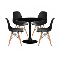 KLIK - Comedor Mesa Tulip Negra - 4 Sillas Eames Negras