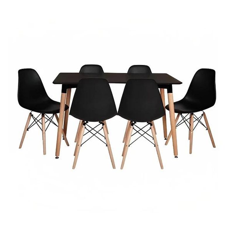 KLIK - Comedor Mesa Rectangular Negra + 6 Sillas Eames Negras KLIK