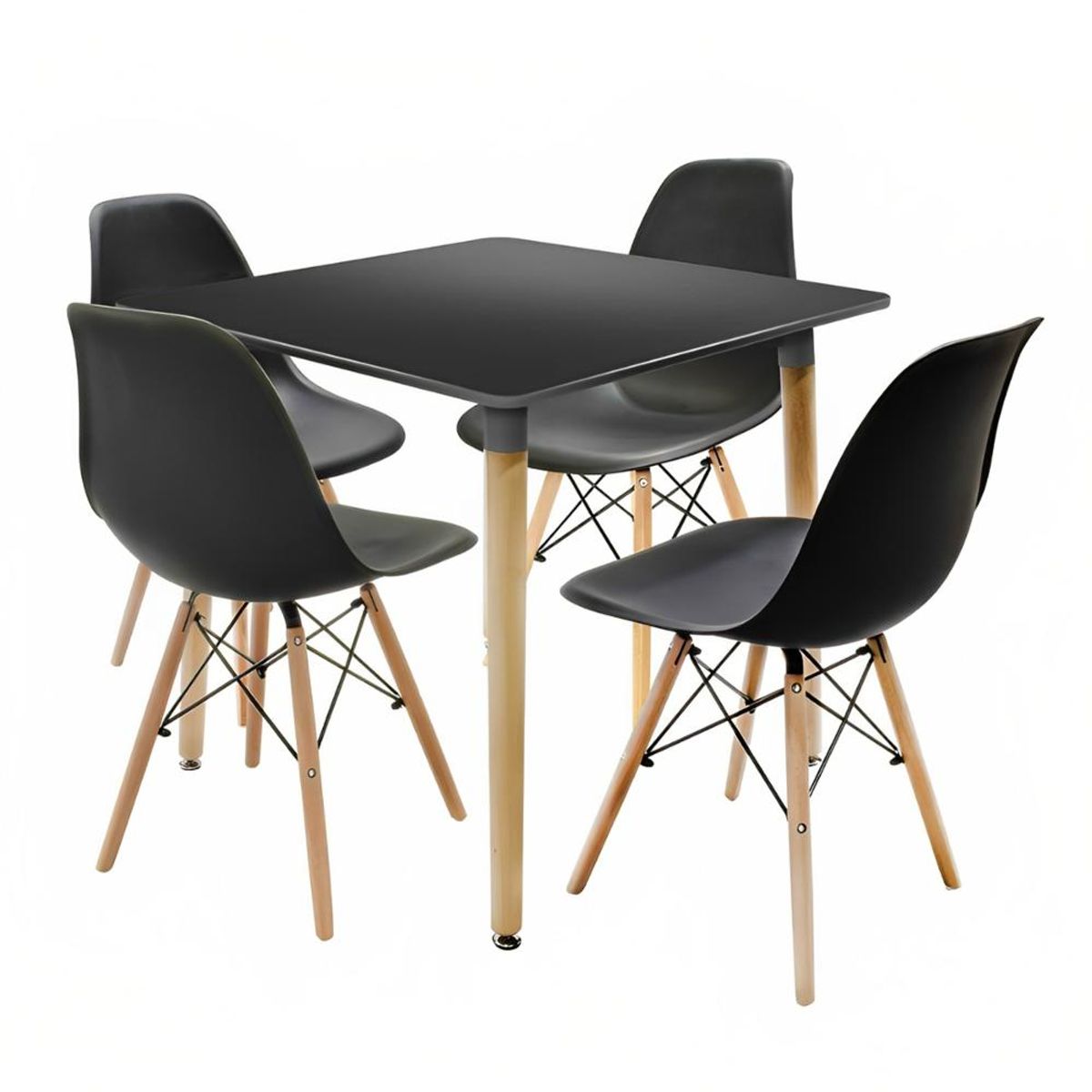 KLIK - Comedor Mesa Eames Cuadrada Negra + 4 Sillas Eames Negras KLIK