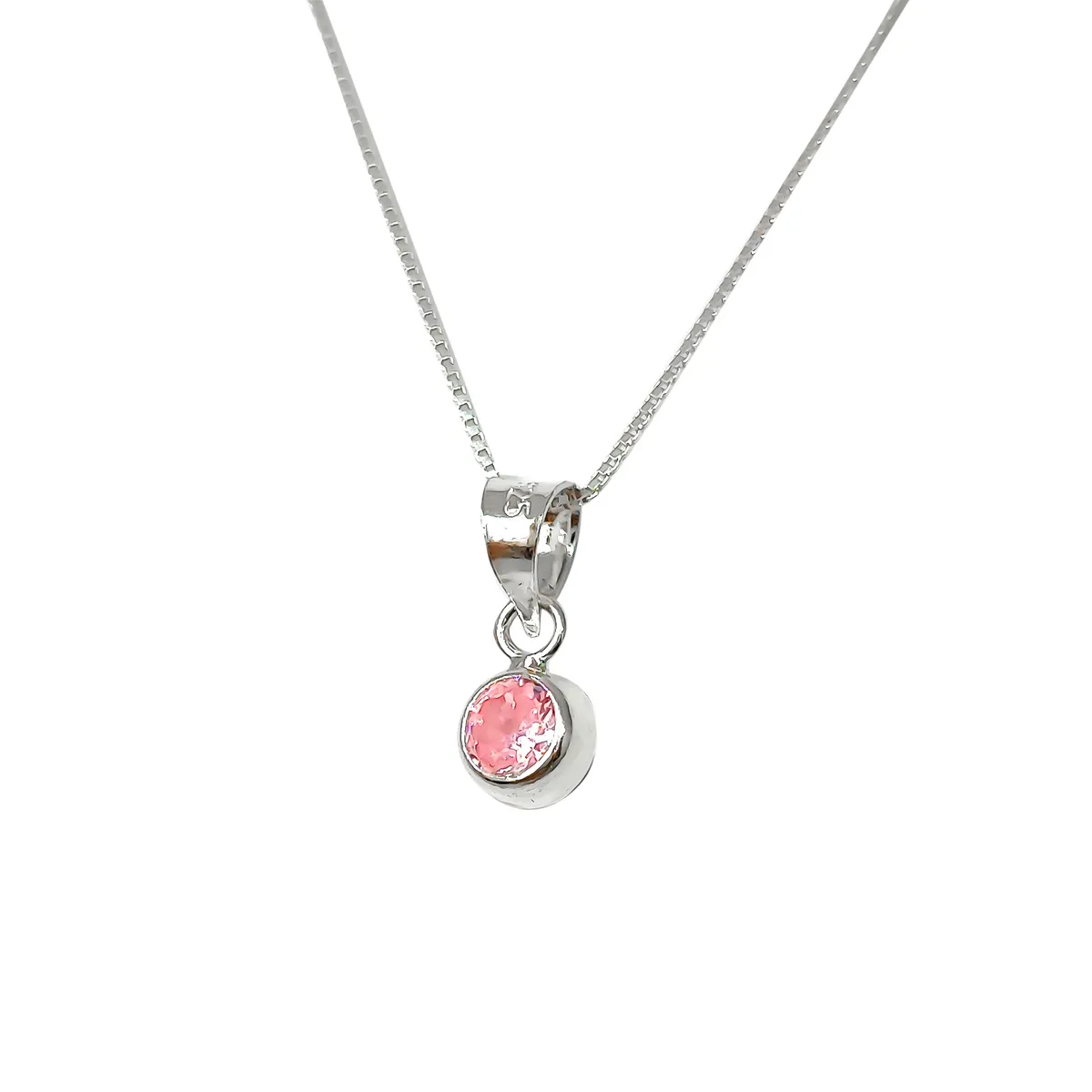 COGGIOLA - Collar Punto De Luz Circón Rosado Plata Fina 925