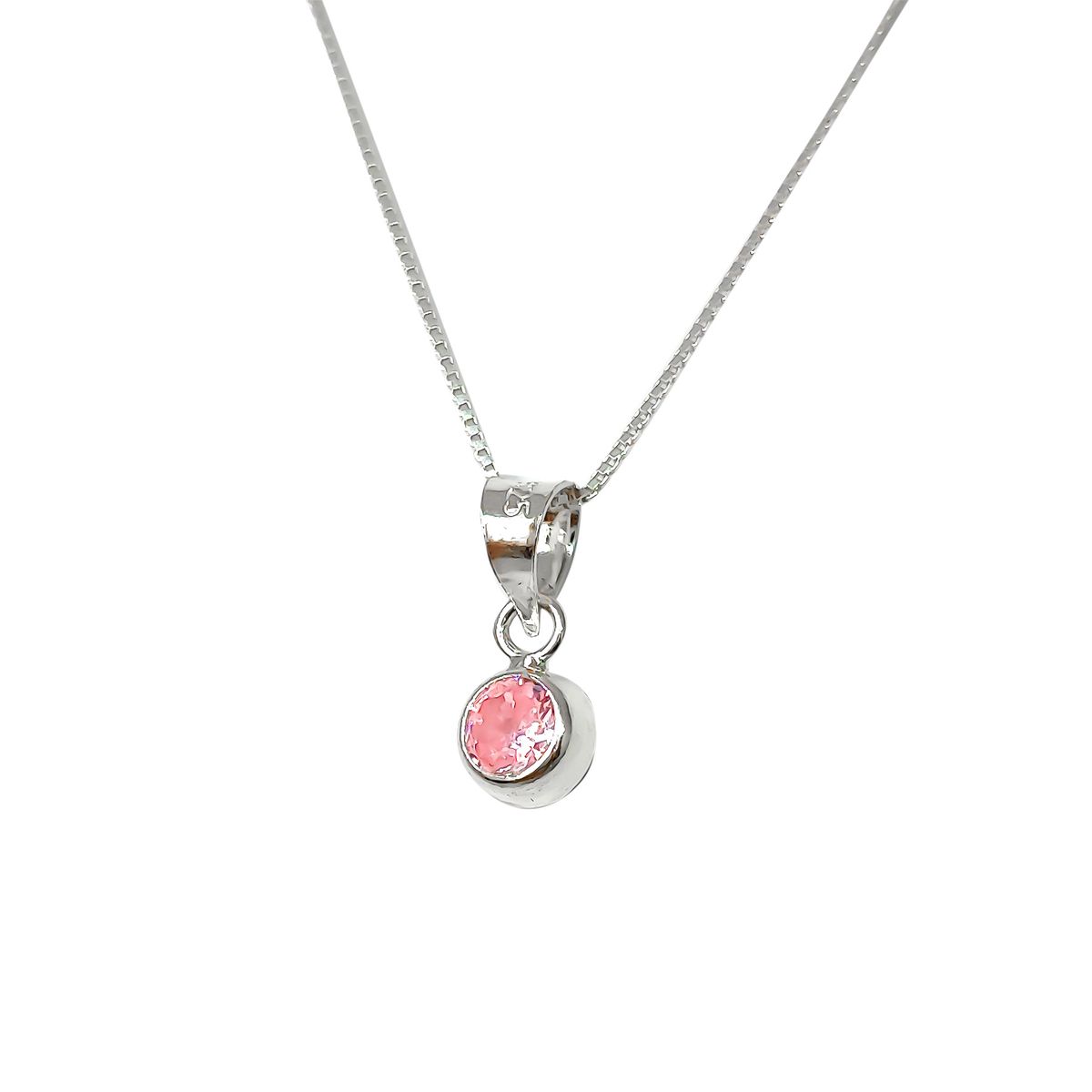 COGGIOLA - Collar Punto De Luz Circón Rosado Plata Fina 925