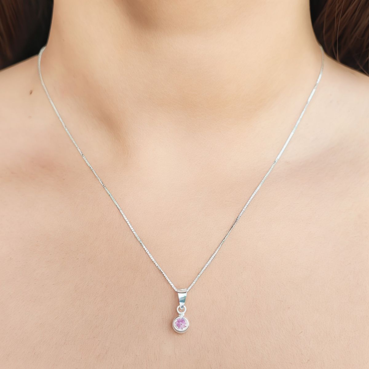 COGGIOLA - Collar Punto De Luz Circón Rosado Plata Fina 925
