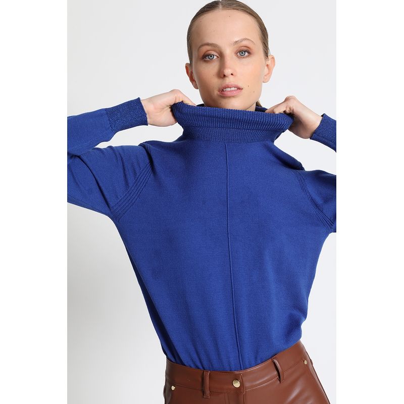 LIOLA - Jersey Tejido Cuello Alto Azul Liola