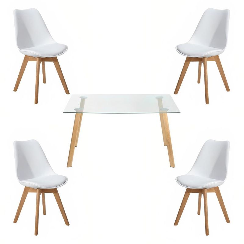KLIK - Comedor Mesa de Vidrio Nórdica 140x90 cm + 4 Sillas Tulip Blancas KLIK