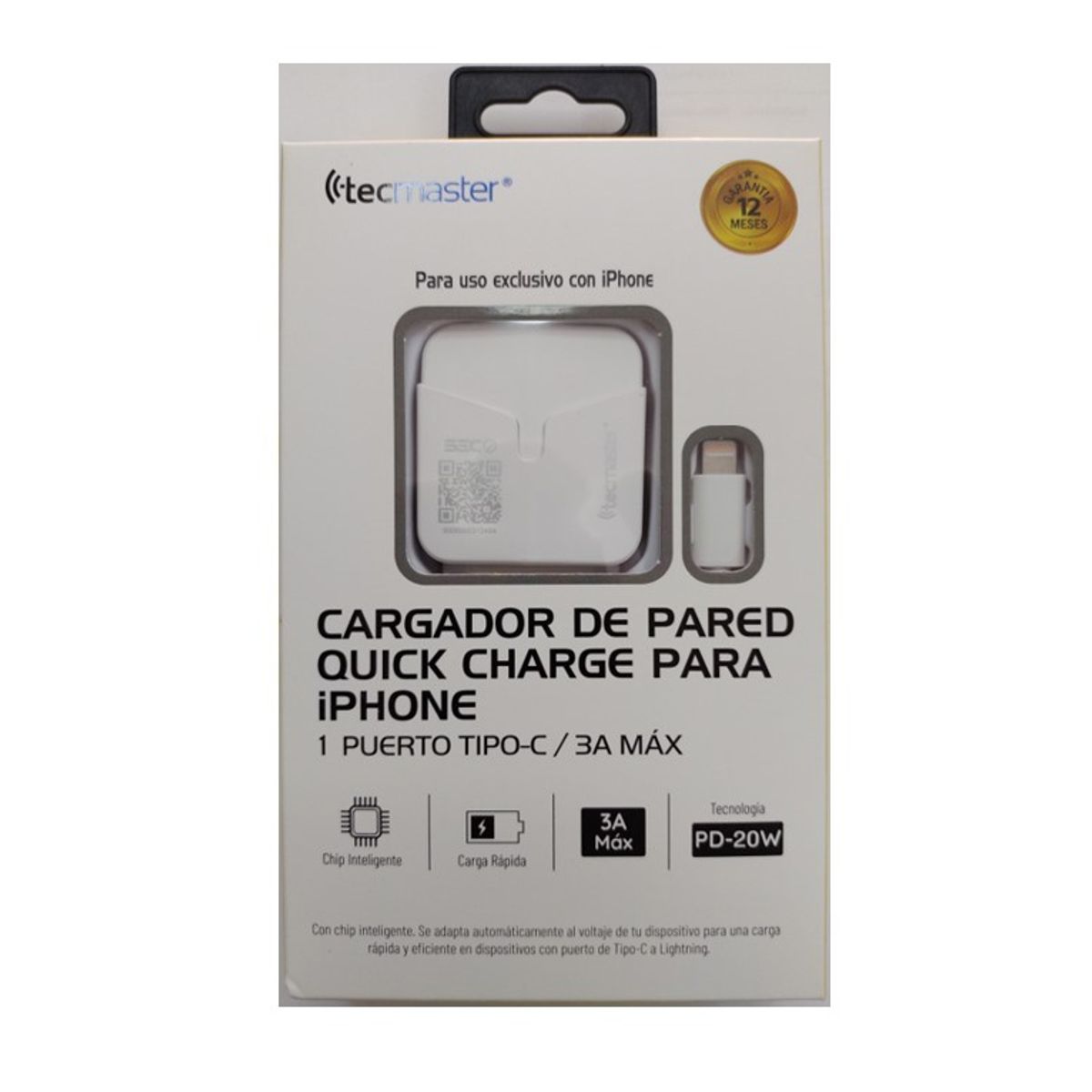 TECMASTER - CARGADOR DE PARED PARA IPHONE QUICK CHARGE TIPO C…