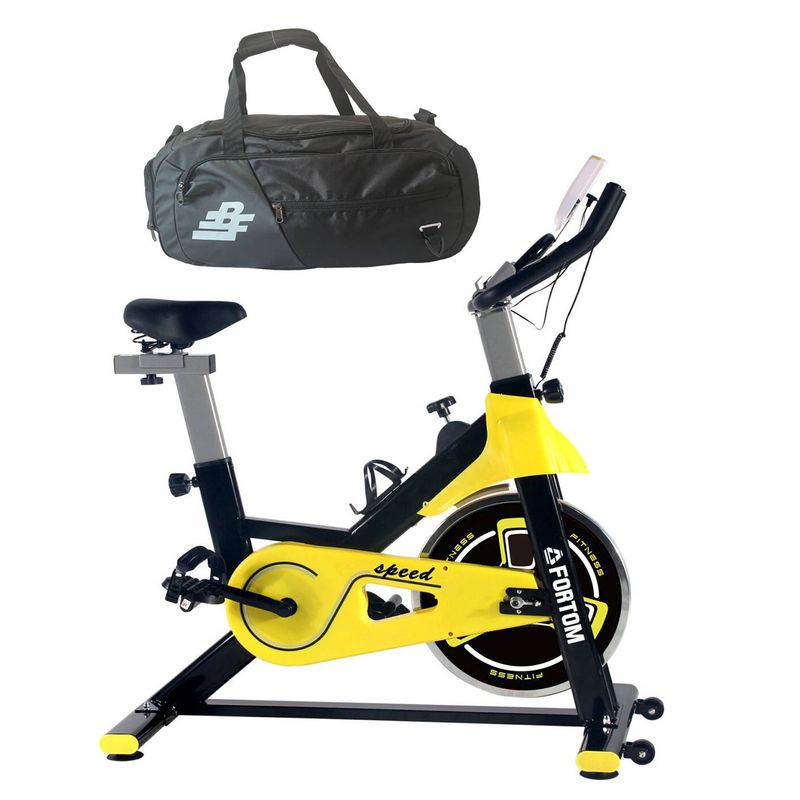BASKO FITNESS - Bicicleta Spinning  Black/Yellow + Bolso Deportivo