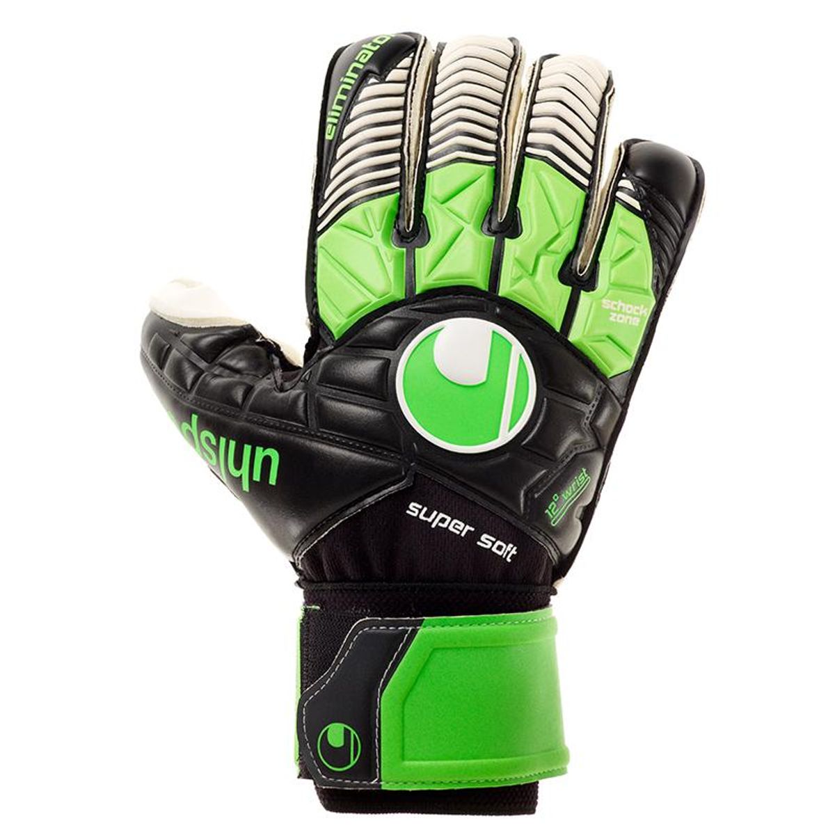 UHLSPORT - Guantes Arquero Eliminator Super Soft RF Negro/Verde/Blanco - Verde Arlequín