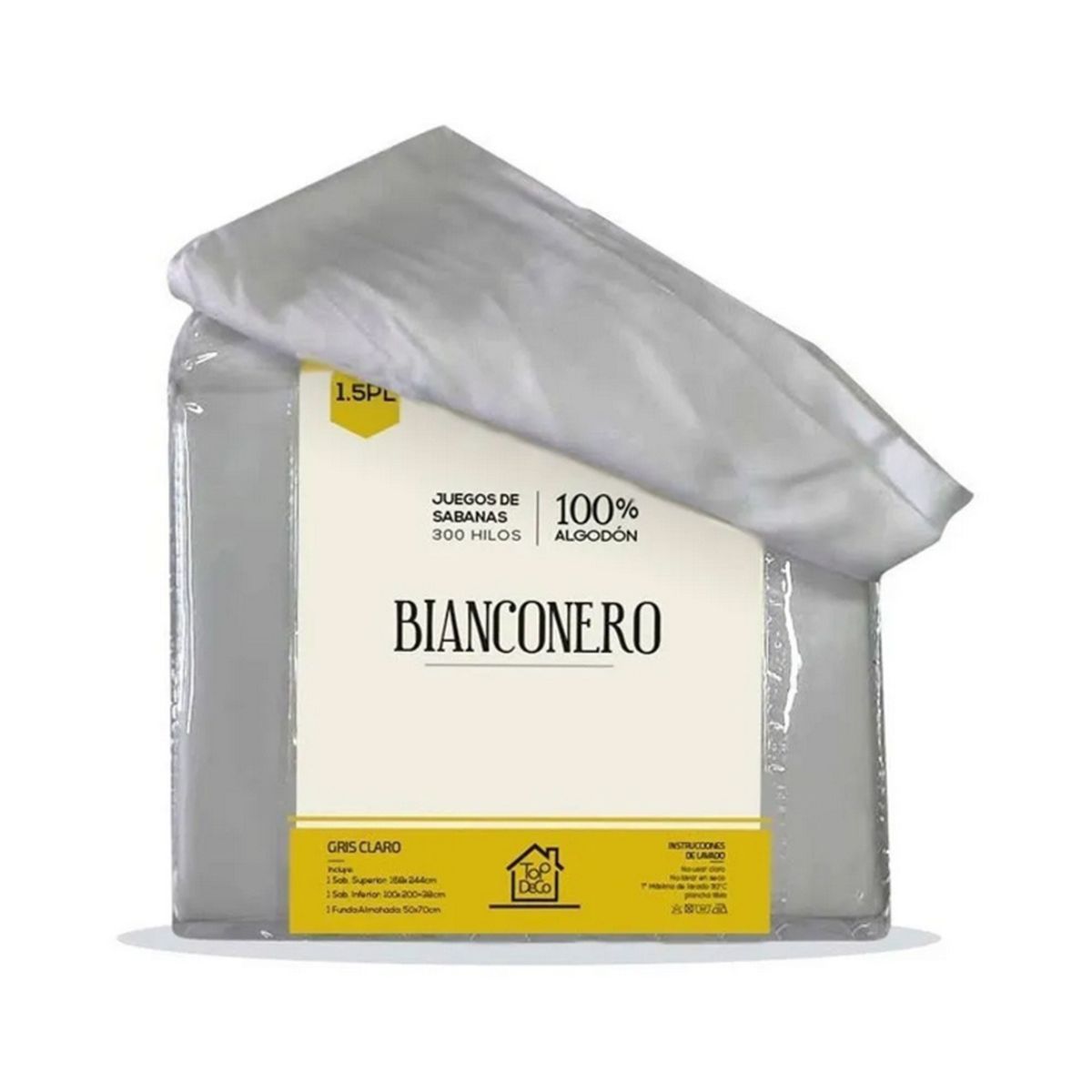 GENERICO - Sabana 100% Algodón 300 Hilos 1,5 Plaza- Gris Claro