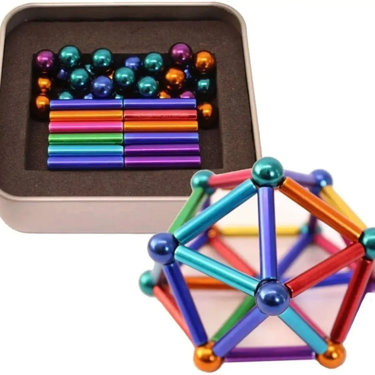 FUN AT HOME LO DIVERTIDO DE ESTAR EN CASA - Barras magnéticas y bolas de acero Multicolor