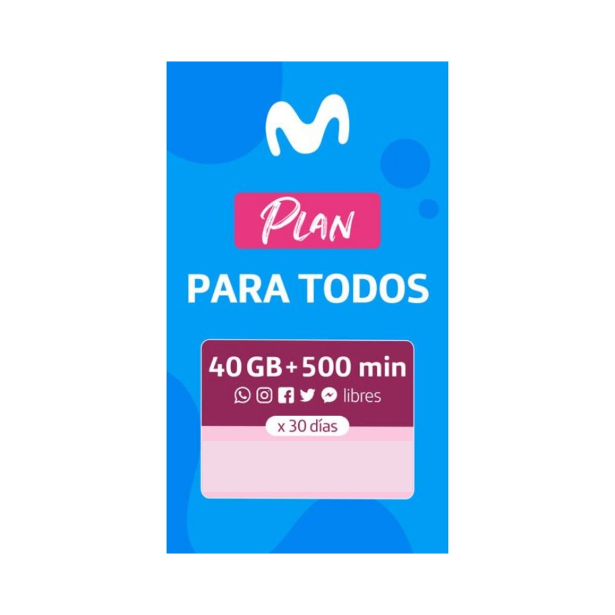 MOVISTAR - Chip Movistar 40 Gigas + 500 Minutos
