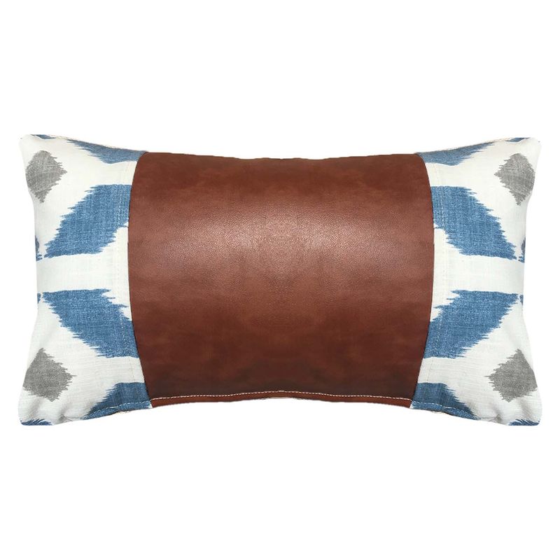 ELIZABETH PEPER - FUNDA COJIN DECORATIVO ECOCUERO AZUL Y BEIGE 50X30.