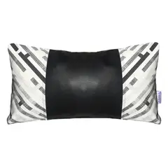 ELIZABETH PEPER - FUNDA COJIN DECORATIVO ECOCUERO GRIS Y NEGRO 50X30.