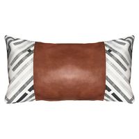 FUNDA COJIN DECORATIVO ECOCUERO GRIS Y BEIGE 50X30.…