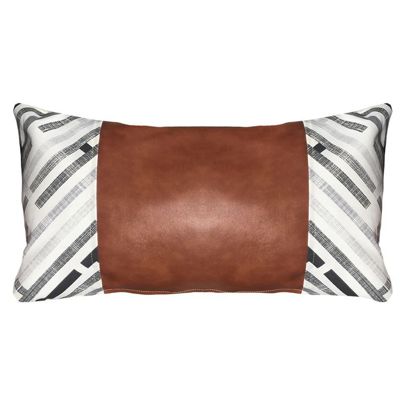 ELIZABETH PEPER - FUNDA COJIN DECORATIVO ECOCUERO GRIS Y BEIGE 50X30.
