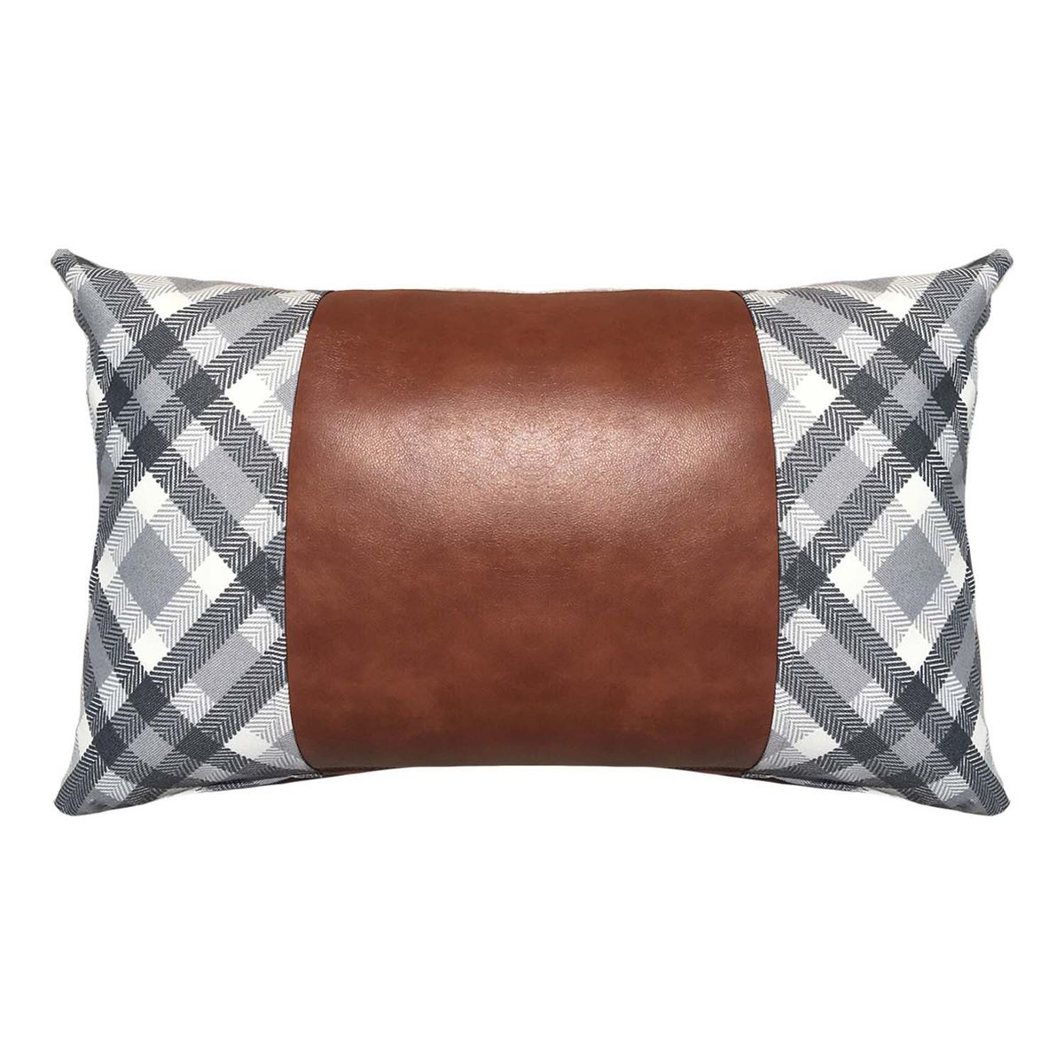 ELIZABETH PEPER - FUNDA COJIN DECORATIVO ECOCUERO GRIS Y CAFE 50X30.