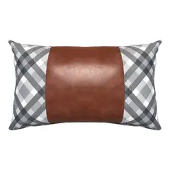 ELIZABETH PEPER - FUNDA COJIN DECORATIVO ECOCUERO GRIS Y CAFE 50X30.