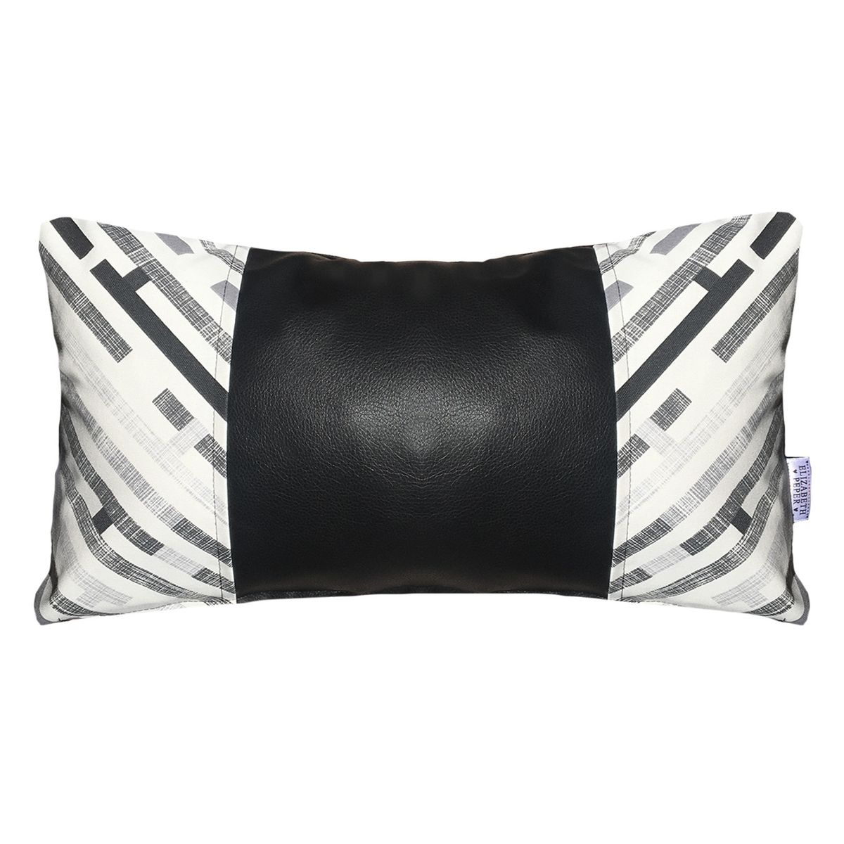 ELIZABETH PEPER - COJIN DECORATIVO ECOCUERO GRIS Y NEGRO 50X30 RELLENO.