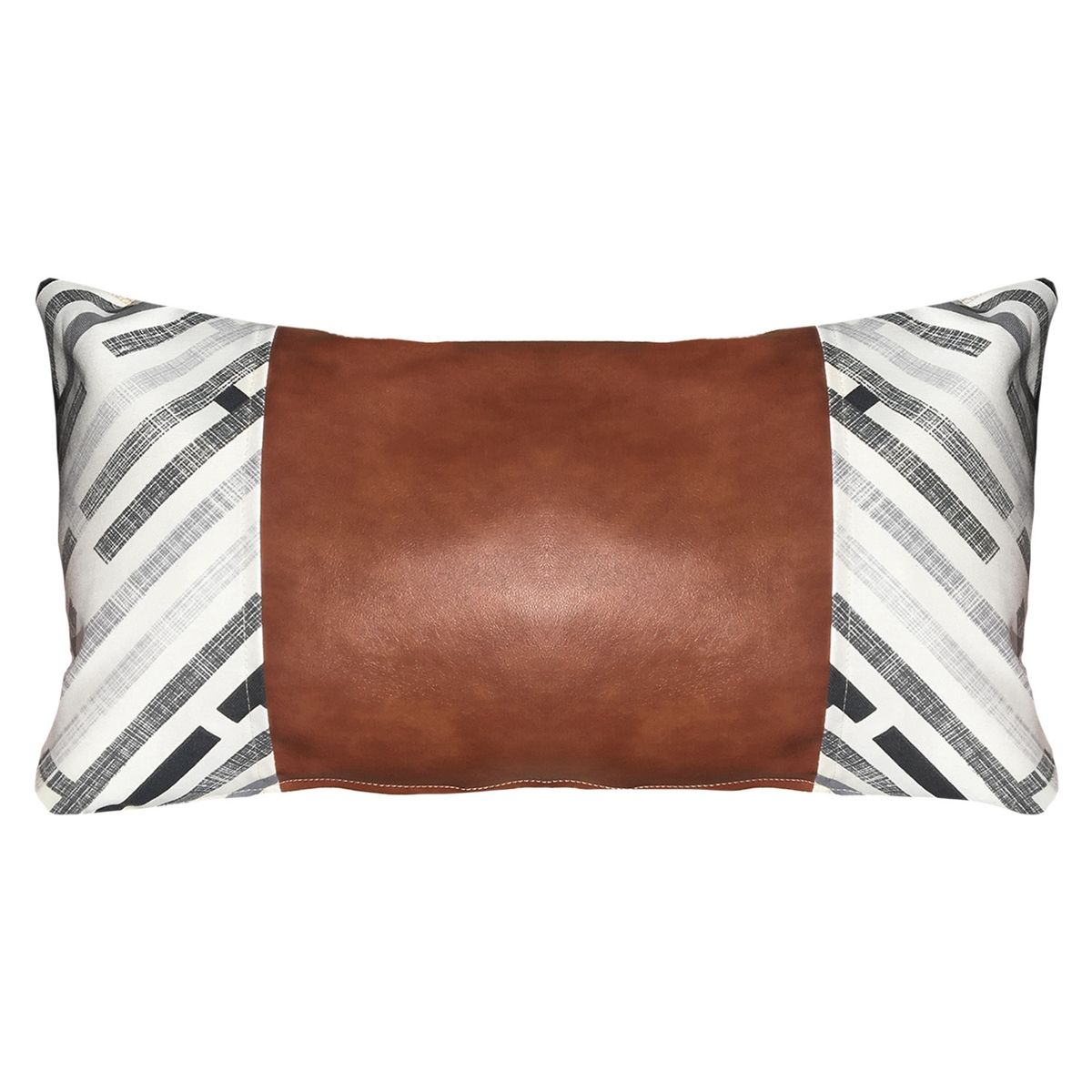 ELIZABETH PEPER - COJIN DECORATIVO ECOCUERO GRIS Y BEIGE 50X30 RELLENO.