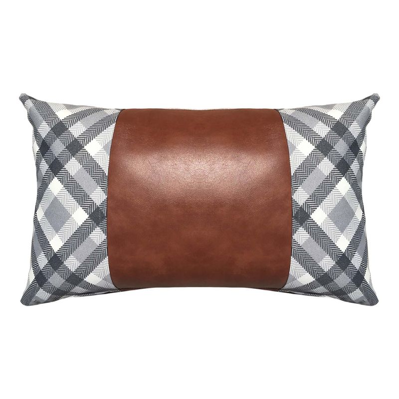 ELIZABETH PEPER - COJIN DECORATIVO ECOCUERO GRIS Y CAFE 50X30 RELLENO.