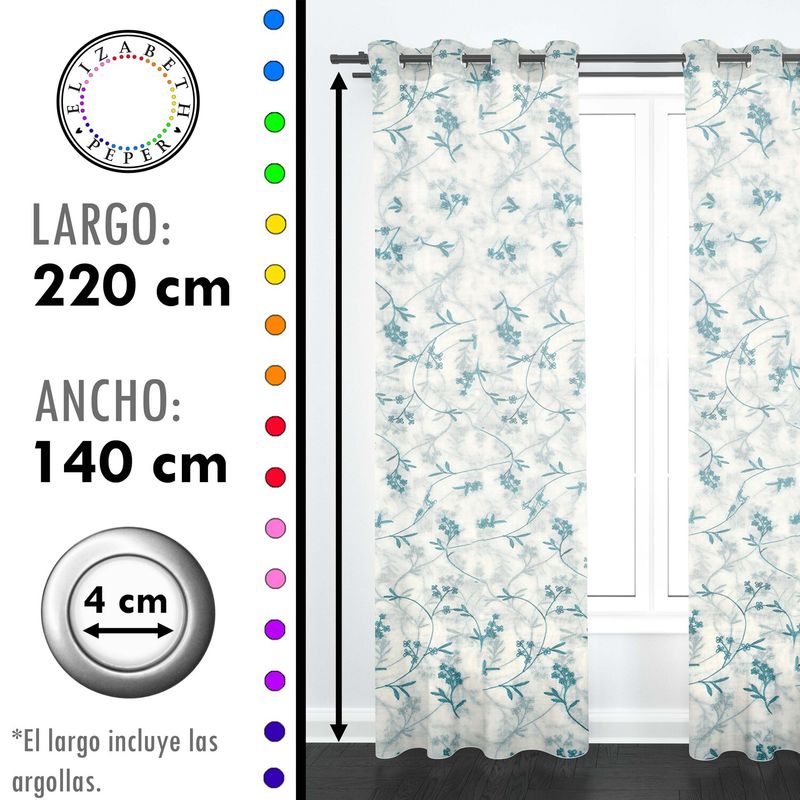 ELIZABETH PEPER - SET DE CORTINAS VISILLO 2 PAÑOS DE 140 X 220 CM TURQUESA
