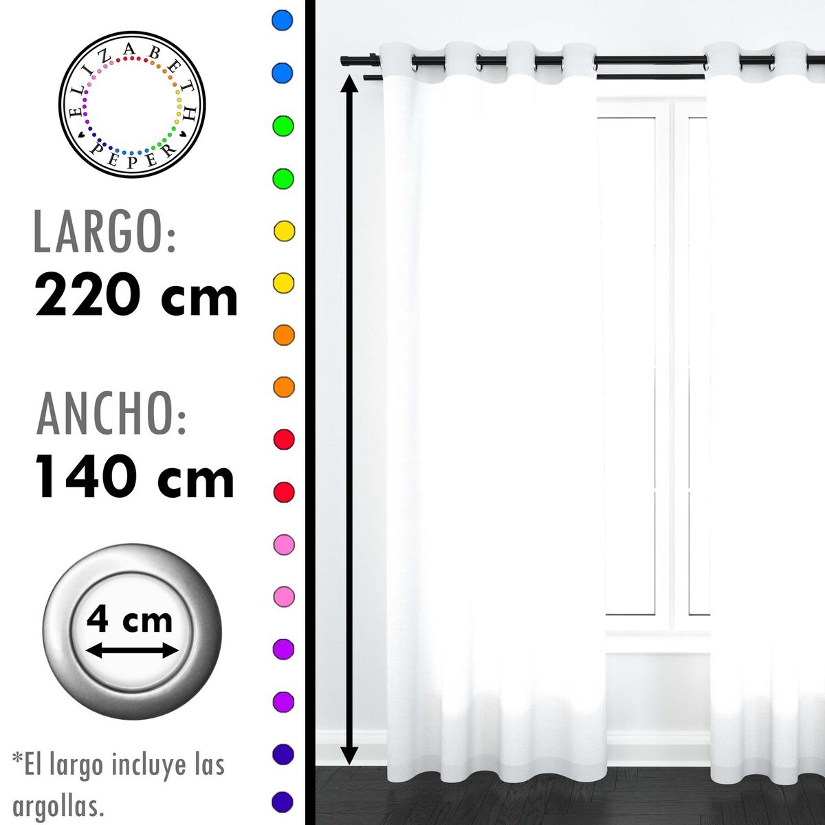 ELIZABETH PEPER - SET DE CORTINAS VISILLO 2 PAÑOS DE 140 X 220 CM BLANCO