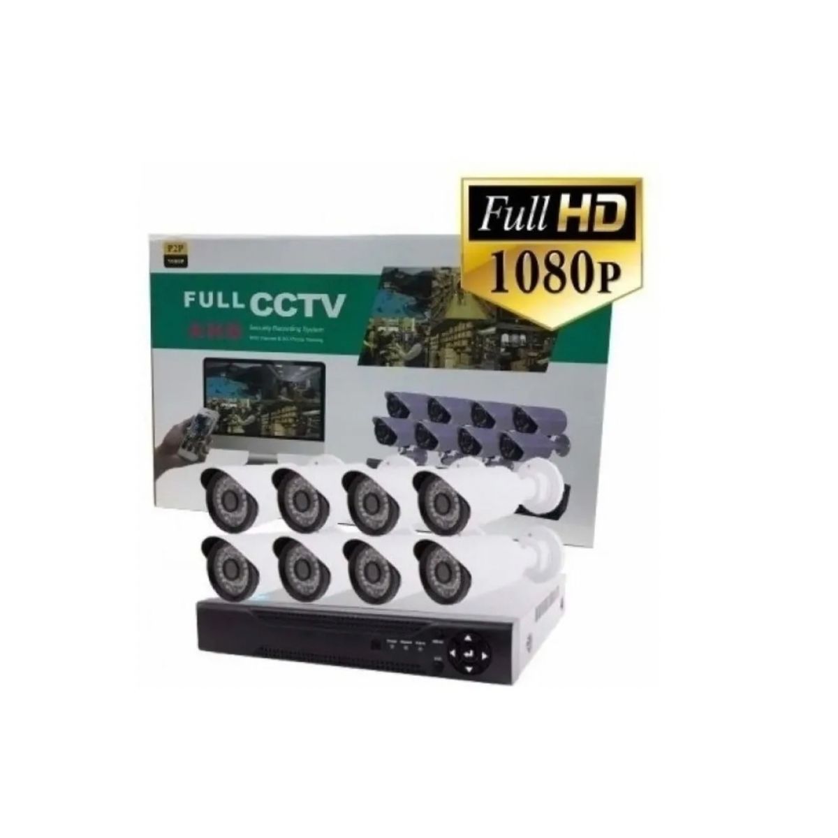 GENERICO - Kit Cctv Con 8 Cámaras De Seguridad Mas Dvr 1080p Full Hd