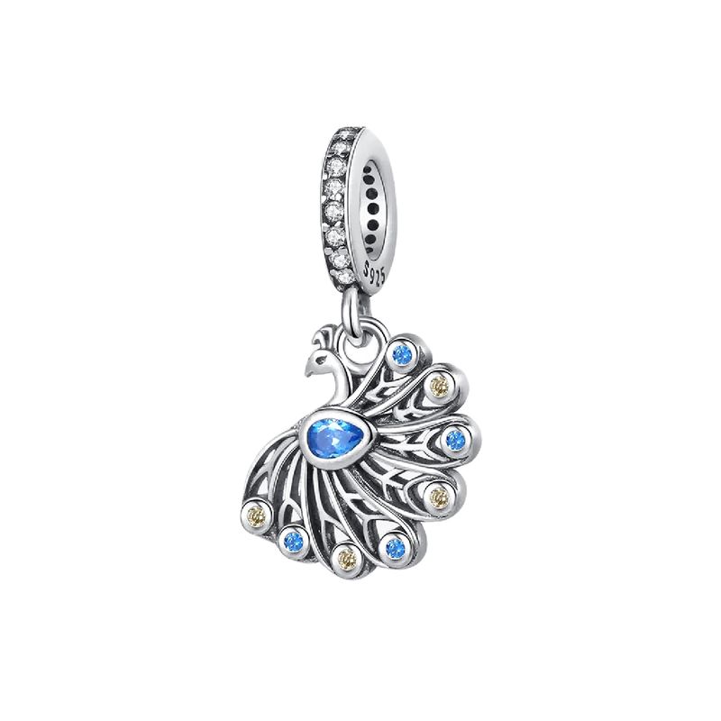 SILVER HEART - Charm Pavo Real y Circones en Plata Fina 925 SILVER HEART