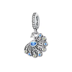 SILVER HEART - Charm Pavo Real y Circones en Plata Fina 925