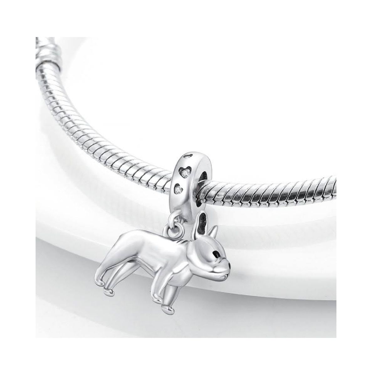SILVER HEART - Charm Perro Bulldog Francés en Plata Fina 925 SILVER HEART