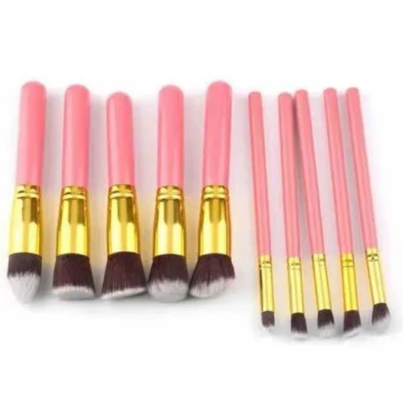 GENERICO Set 10 Brochas Maquillaje Profesional Color Rosa