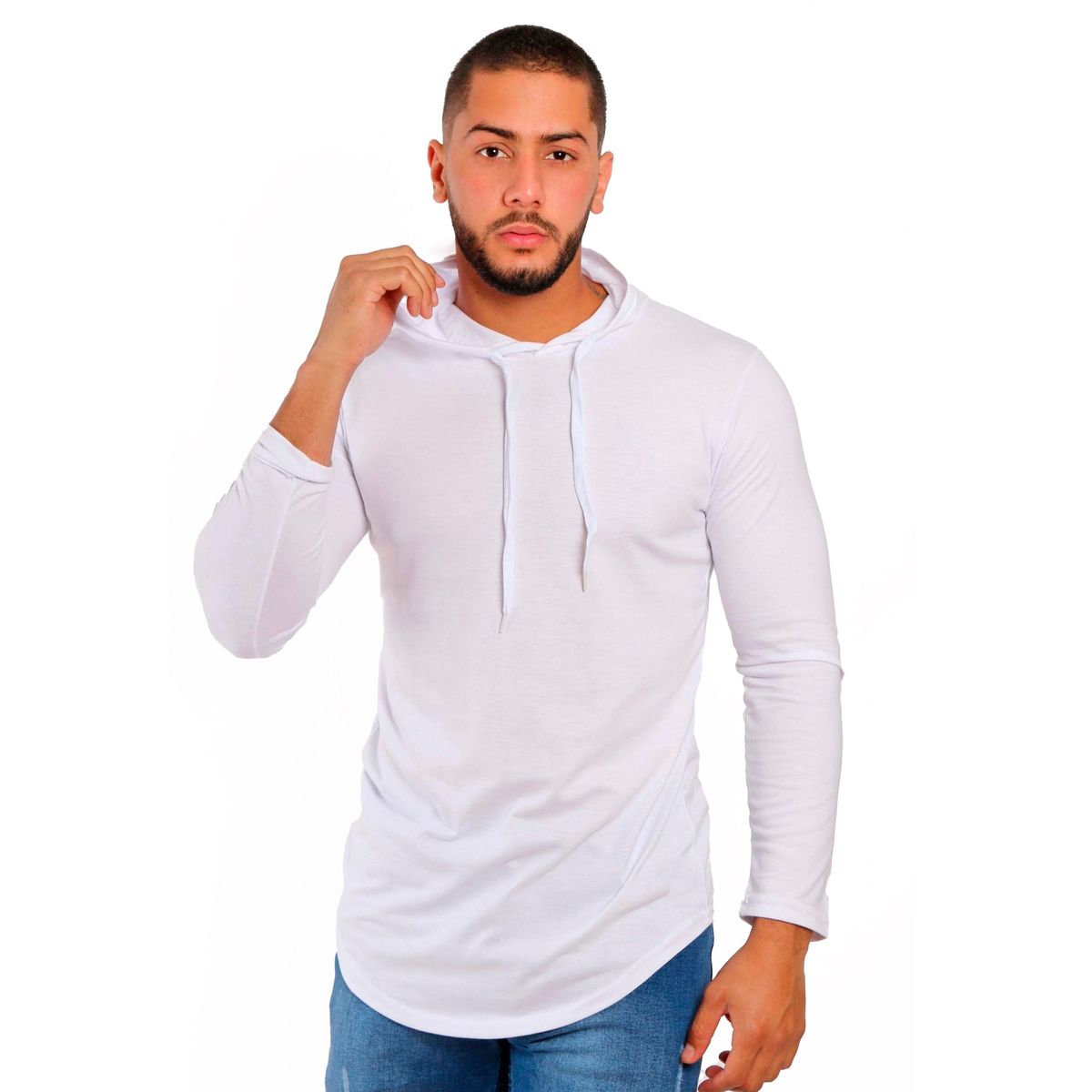 KUSSI COLLECTION - Polera Long Fit Capucha White