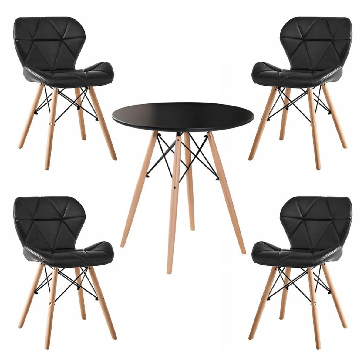 KLIK - Comedor Mesa Redonda Negra 80cm + 4 Sillas Radar Negras KLIK