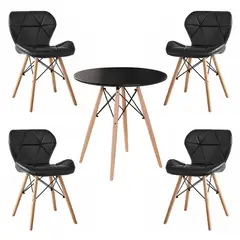 KLIK - Comedor Mesa Redonda Negra 80cm + 4 Sillas Radar Negras