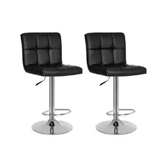 GLOBAL LATIN GROUP - Pack 2 Sillas Taburete Piso Bar Giratoria con Respaldo Cuadrado - Negro
