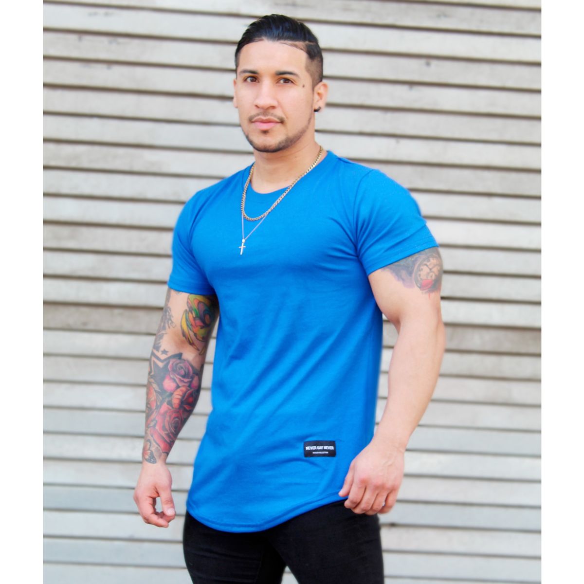 KUSSI COLLECTION - Polera Long Fit Manga Corta Blue