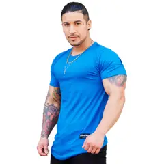 KUSSI COLLECTION - Polera Long Fit Manga Corta Blue