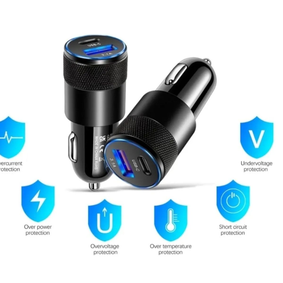 GENERICO - Cargador Usb Auto Carga Rápida 18w 3.0 Tipo C + Usb 12v/24v