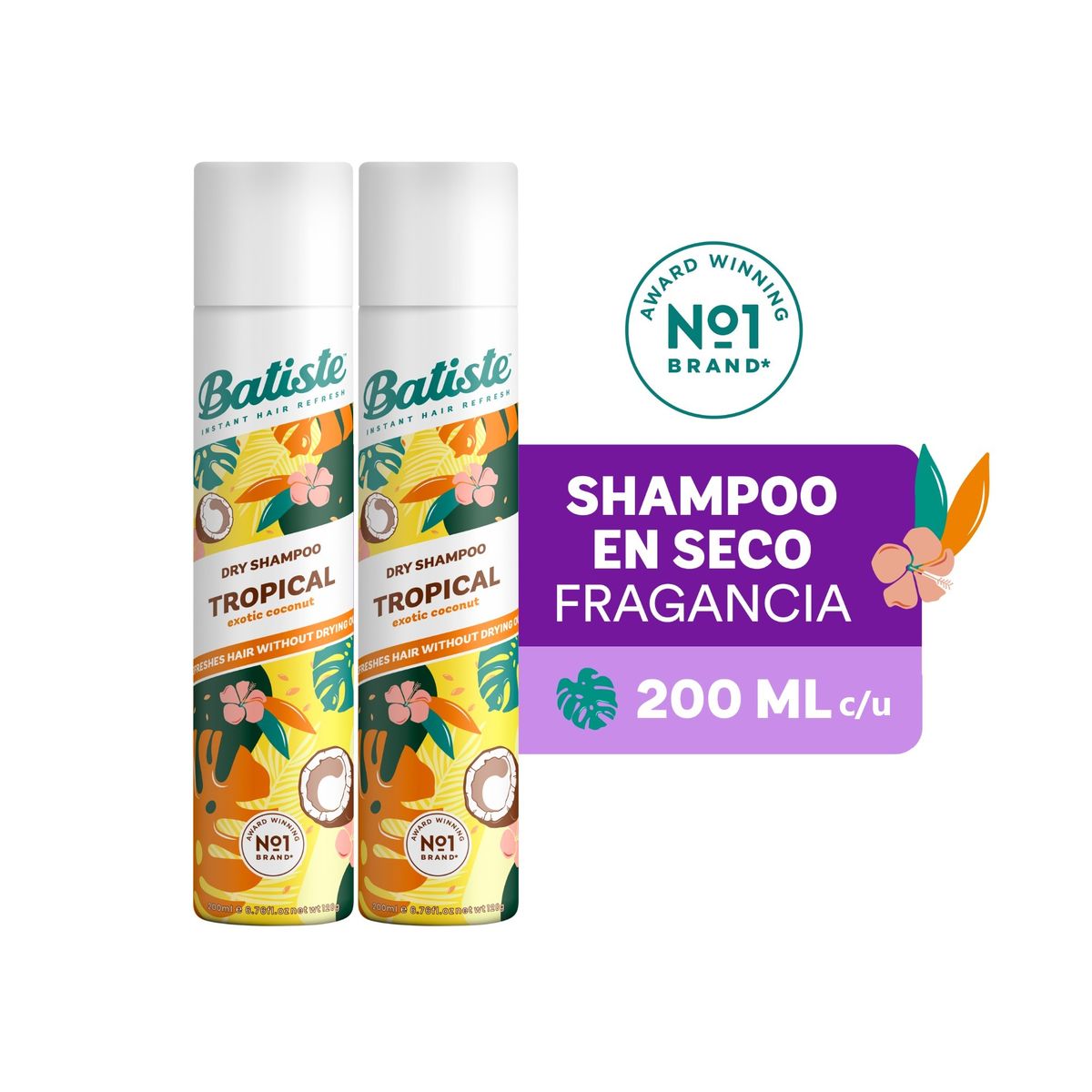 BATISTE - Shampoo Seco Pack 2 Batiste Tropical 200ml