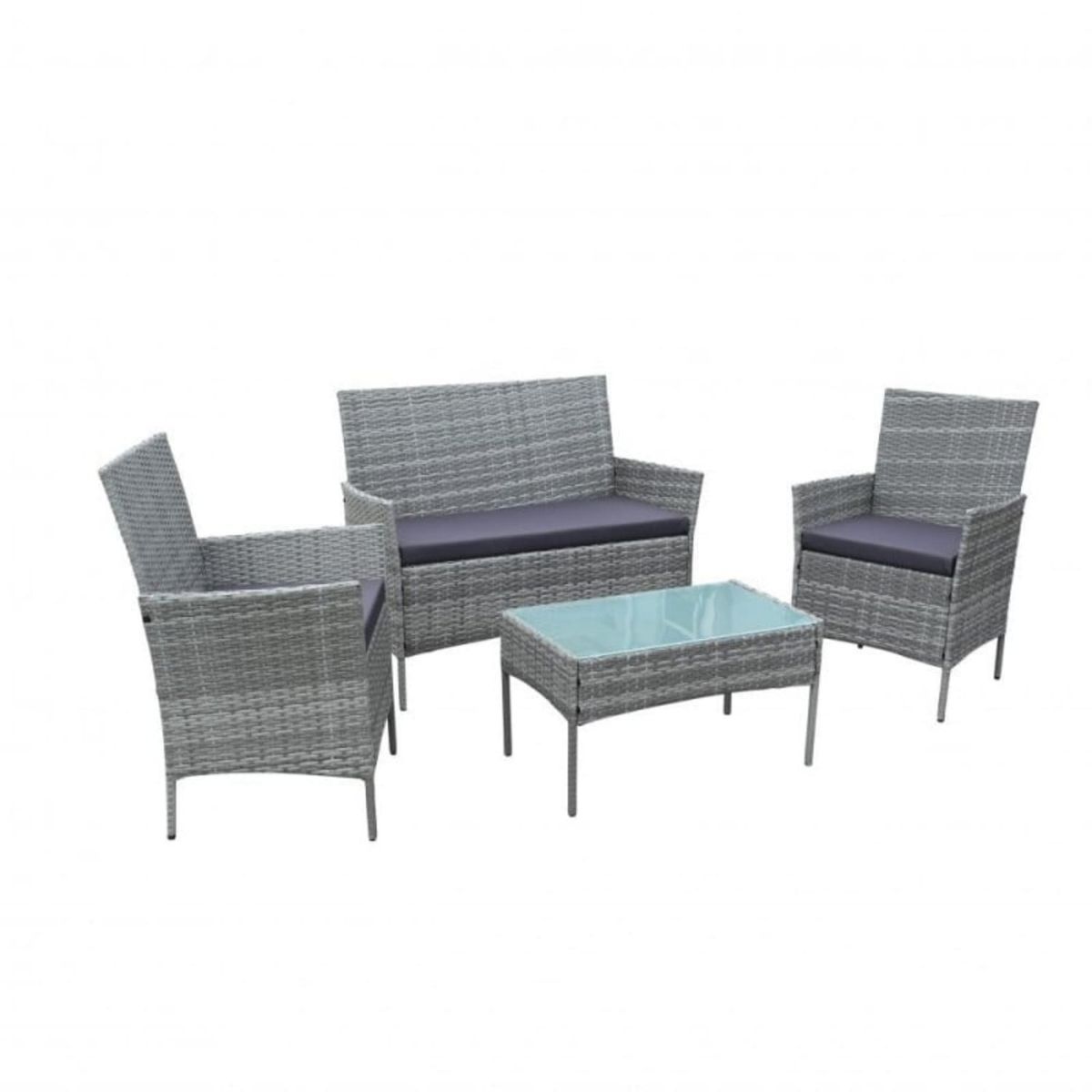 GENERICO - terraza para jardin rattan con mesa gris 4 piezas