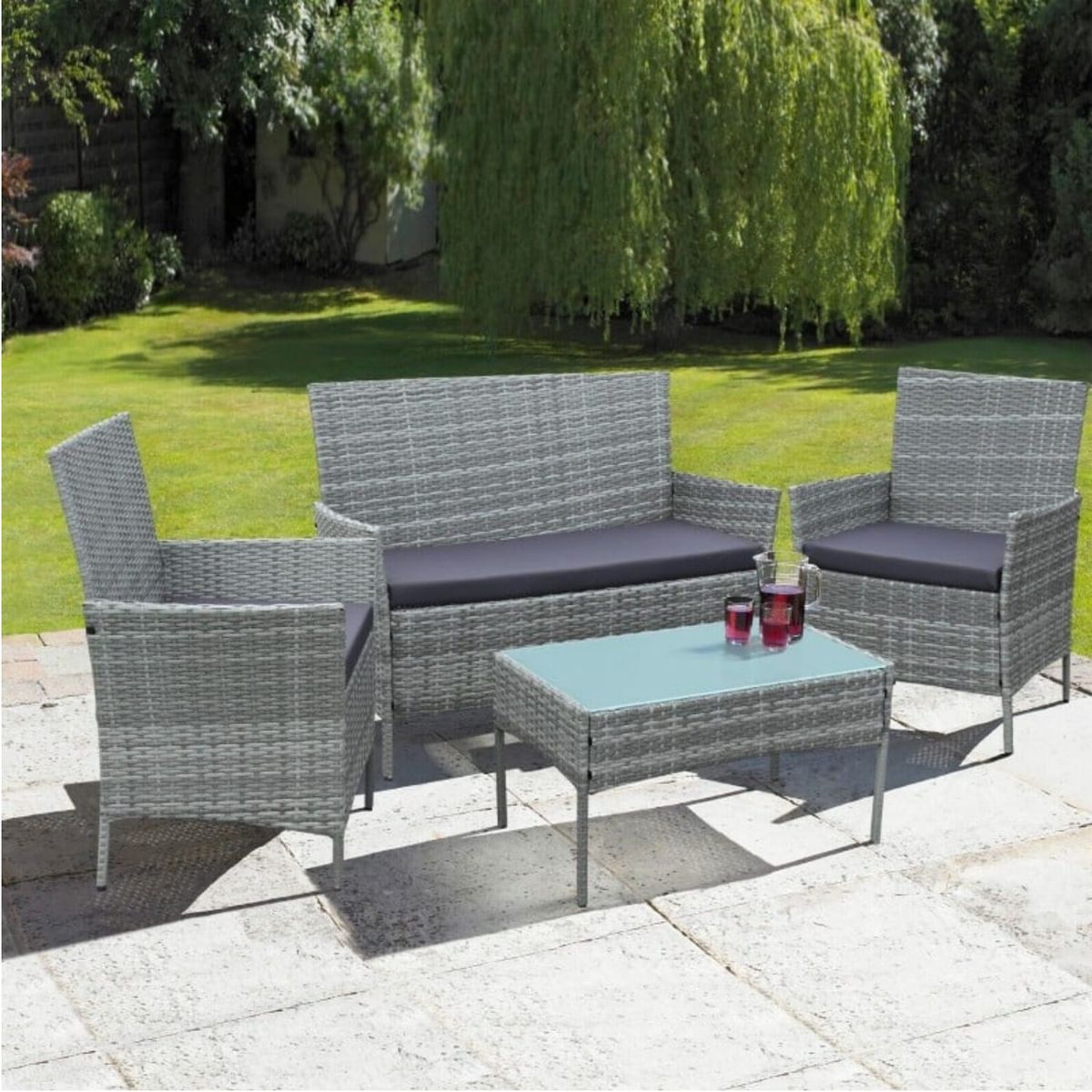 GENERICO - terraza para jardin rattan con mesa gris 4 piezas