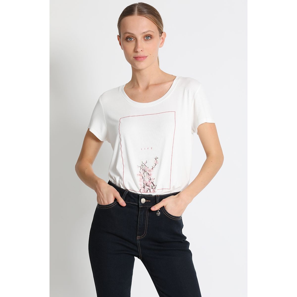 LIOLA - Polera Estampada Blanca Liola