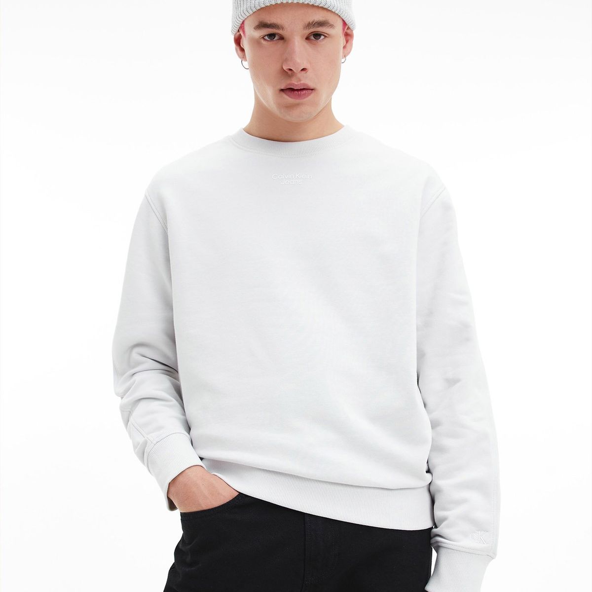 CALVIN KLEIN - Polerón Stacked Logo Blanco Calvin Klein