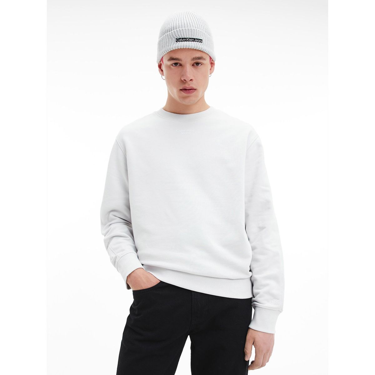 CALVIN KLEIN - Polerón Stacked Logo Blanco Calvin Klein